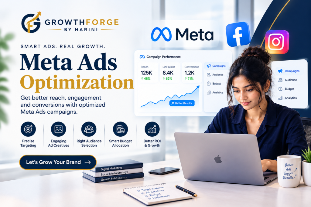 Meta Ads optimization with targeted campaigns, audience selection, budget allocation, and performance tracking