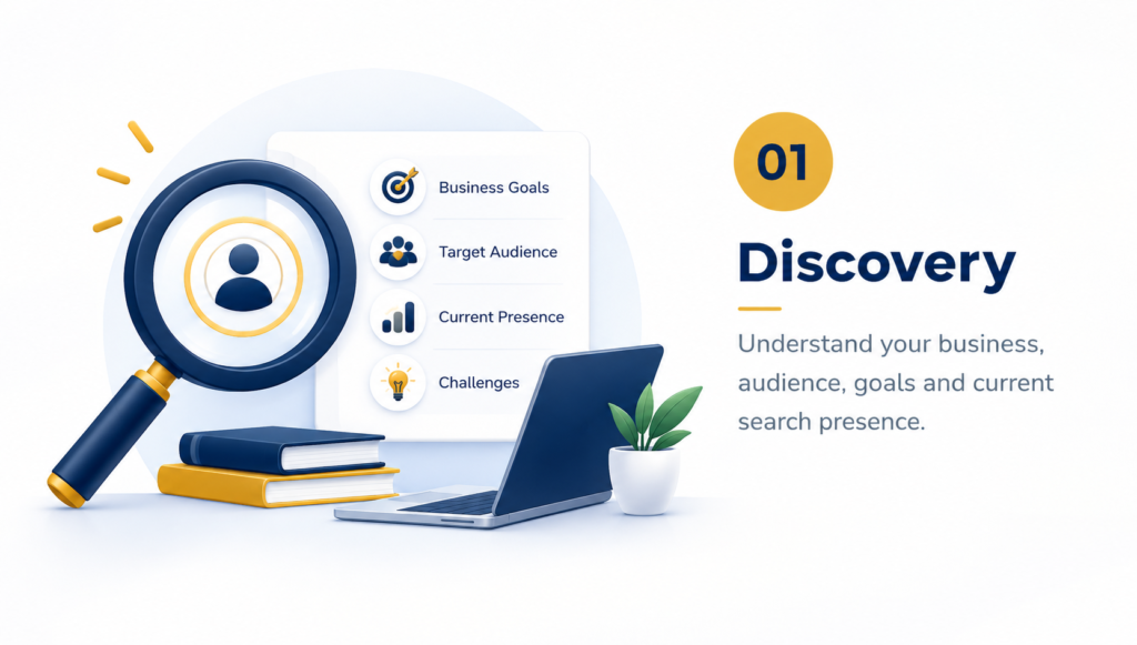 SEO discovery process for understanding business, audience, goals and search presence